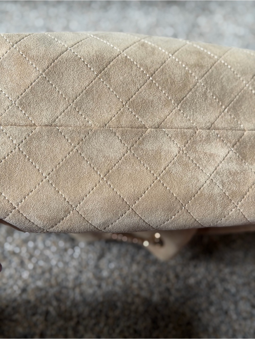 Suede Quilted Drawstring Shoulder Bag in Beige - Picture 13 of 15